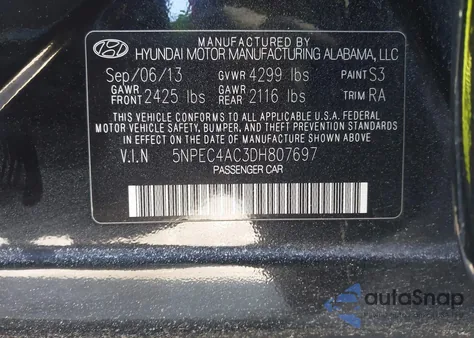 2013 Hyundai Sonata Limited from USA, damaged, VIN 5NPEC4AC3DH807697